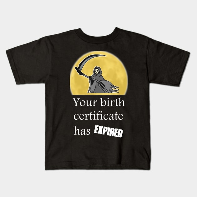 Your birth certificate has expired. Kids T-Shirt by Slap Cat Designs